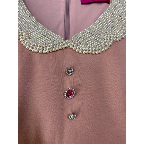 Dolly Girl by Anna Sui Pearl Collared Fit & Flare Dress Dusty Rose Size Small - Picture 6 of 8